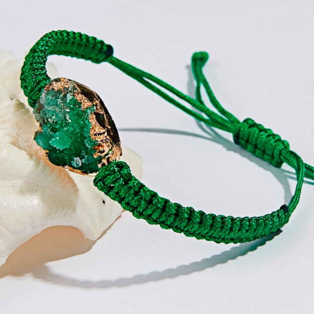 New Woven Adjustable Druzy Green Bracelet - Picture 3 of 4